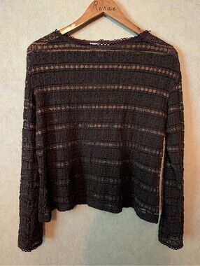 ANN FERRIDAY vintage brown lace long sleeve tee
